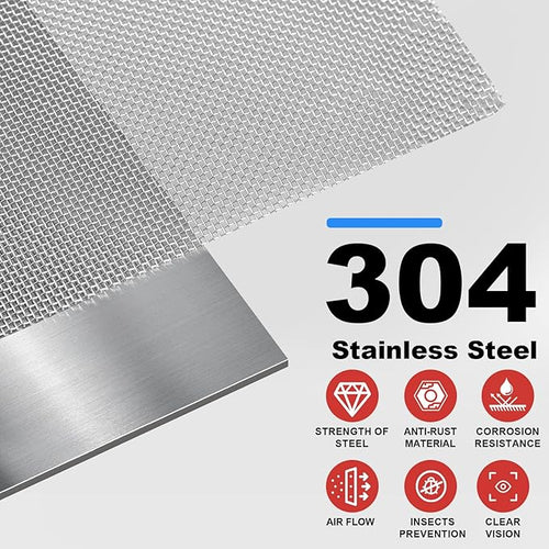 304 Stainless Steel Mesh, 24in x 10ft, 20 Mesh, Sturdy Metal Screen Roll for Window, Door, Air Vents, Filter, Cage, Garden, Patio, Pet (Sliver, 24inch x 10feet)