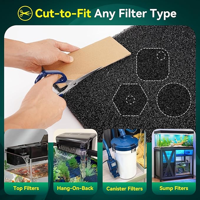 Borlech Aquarium Bio Filter Sponge Pad - Cut-to-Size Aquarium Filter Media for Fish Tank, Pond, Sump - Mechanical & Biological Filtration (18.5"x18.5"x0.8", 35PPI, 1 Pack)