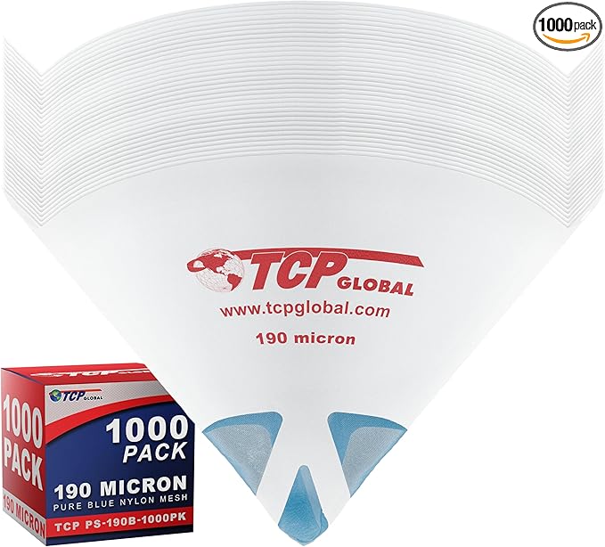 TCP Global - 190 Micron Filter Tips Ultra-Fine Paint Strainer (Case of 1000) - Pure Blue Nylon Mesh Cone Strainer - Paint Filter Cones for Auto, House & Hobby