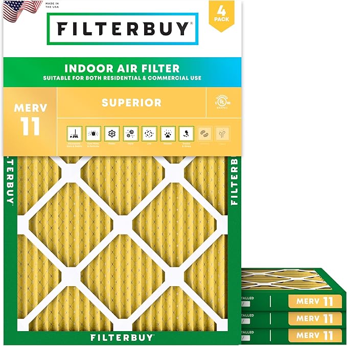 Filterbuy 30x32x1 Air Filter MERV 11 Superior Pet & Allergy Defense (4-Pack), Electrostatic Pleated HVAC AC Furnace Filters Replacement, Made in USA (Actual Size: 30.00 x 32.00 x 0.75)