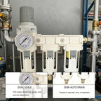 YSIL 3/8''NPT 3 Stage Filter and Regulator with Pressure Gauge Air Drying System with 5 and 0.5 and 0.01 Micron Brass Filter Pressure Regulator Combo Piggyback(Semi-Auto Drain）