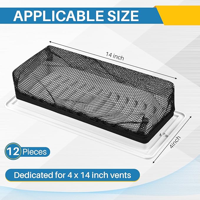Zonon 12 Pcs 4 x 14 Inch Floor Register Trap Cover Vent Screen for Home Vent Mesh Elastic Band Filter Floor Register Trap Keeps Pet Hair, Food Out(Black)
