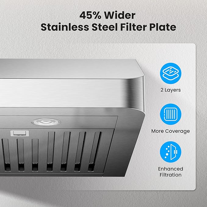 Range Hood 42 Inch Under Cabinet, 980CFM Fast Venting Ducted, Kitchen Hood With 3 Speed Gesture Sensing & Touch Control, Stainless Steel Stove Hood With LED Light And 2 Baffle Filters