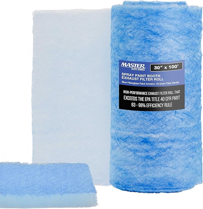 Master Elite Premium Paint Spray Booth Exhaust Filter Roll, 30" x 100' - 18 Gram Heavy-Duty Fiberglass Paint Arrestor - Captures Traps Overspray Paint Particles in Auto Car Autobody Refinish Booths
