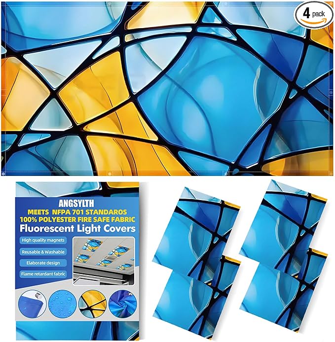 4 Pcs Fluorescent Light Covers - Classroom, Office 4 x 2 Feet Flame Retardant Magnetic Covers for Ceiling Lights Filters (Colorful Art)