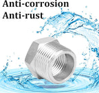 2 Pcs Reducer Hex Bushing, 304 Stainless Steel 3/4" Male NPT to 1/2" Female NPT（ 3/4"MNPT - 1/2"FNPT） Pipe Fitting Hex Bushing, Heavy Duty Pipe Fitting Reducer Adapter