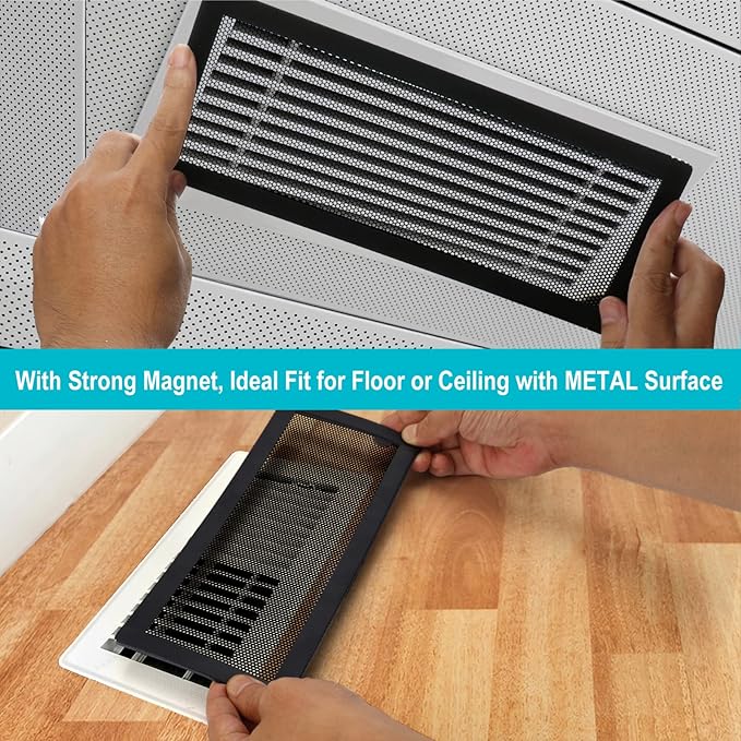 Magnetic Floor Register Vent Covers, 6 x 12 Inch Air Vent Filter Mesh, Sticky Magnet PVC Vent Screen Net for Wall Ceiling Floor Catches Toys Snacks Pet Hair and Pet Food 4 Pack