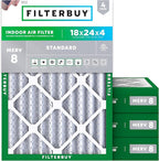 Filterbuy 18x24x4 Air Filter MERV 8 Essential Dust & Allergy Defense (4-Pack), Electrostatic Pleated HVAC AC Furnace Filters Replacement, Made in USA (Actual Size: 17.50 x 23.38 x 3.63)