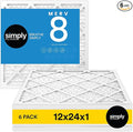 Simply 12x24x1 Air Filter, MERV 8, 6 Pack, For Home AC Furnace & HVAC (Actual Size: 11.75"x23.75"x0.75") DUST, Pet, & Allergy Control
