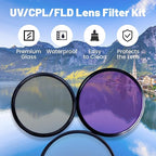 52mm UV+CPL+FLD Lens Filter Kit with Protective Storage Case, Multi-Coated Optical Camera Filters Sets UV Blocking + CPL Polarizer + Fluorescent Filter for Street Photography