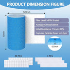 12" x 120" Air Vent Filters, with 48Pcs Adhesive Hook Tape, Cut to Size Air Filter Material HVAC Furnace Filters Kit MERV 8 Triple Vent Filter for Home Floor Register, Ceiling, Grilles