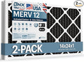 BNX TruFilter 14x24x1 MERV 12 Odor Defense (2-Pack) AC Furnace Air Filter with Activated Carbon - MADE IN USA - Pleated Air Conditioner HVAC AC Furnace Filters - Removes Odor, Mold, Bacteria, Smoke