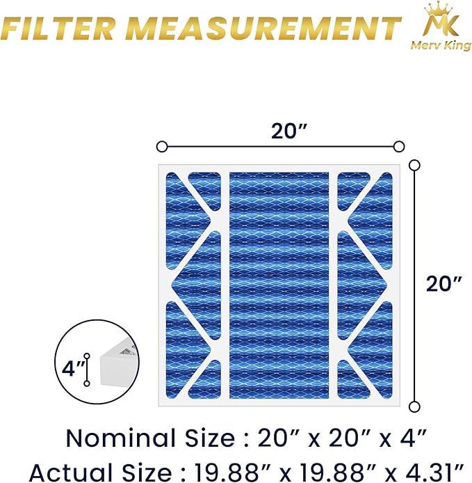 MervKing 20x20x4 Air Filter Actual Size: 19.88" x 19.88" x 4.31" MERV 11 MPR 1000-1200 | MADE IN USA | 2-Pack | Pleated HVAC AC Furnace Replacement
