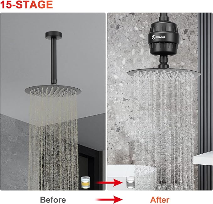 HarJue 15 Stage Shower Filter Replacement Cartridge, Universal High Output Shower Filter for Hard Water Remove Chlorine and Harmful Substances, Body Caring, 4 Pack