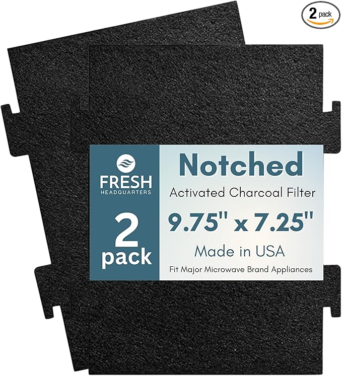 2-Pack Notched Activated Carbon Charcoal Microwave Hood Filters - 9.75" x 7.25" Microwave Hood Filters - Compatible with Whirlpool OTR Models and KitchenAid Models, Made in USA