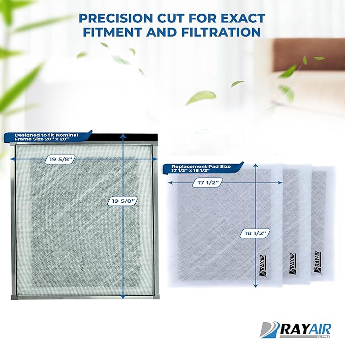 RAYAIR SUPPLY 20x20 Replacement Filter Pads Compatible with SolaceAir Air Cleaner 20x20 Refills (3 Pack) WHITE