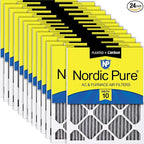 Nordic Pure 16x25x1 (Actual Size: 15 1/2 x 24 1/2 x 3/4) Furnace Air Filters MERV 10 Pleated Plus Carbon 24 Pack