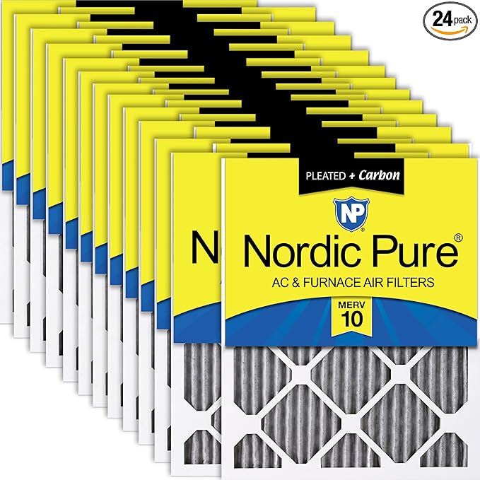 Nordic Pure 16x20x1 (Actual Size: 15 1/2 x 19 1/2 x 3/4) Furnace Air Filters MERV 10 Pleated Plus Carbon 24 Pack