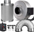 iPower GLFANXINL4FILT4MD8CTR 4 Inch 190 CFM Inline Fan Carbon Filter 8 Feet Ducting Combo with Variable Speed Controller and Rope Hanger for Grow Tent Ventilation, 4" Fan & Filter, Grey