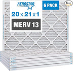 Aerostar 20x21x1 MERV 13 Pleated Air Filter, AC Furnace Air Filter, 6 Pack (Actual Size: 19 7/8" x 20 7/8" x 3/4")