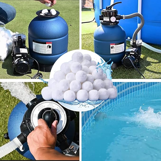 QwayHome 3.1 lbs Pool Filter Balls, Reusable Filter Sand Balls for Above Ground Pool Sand Pump, Pool Filter Sand Alternative, Eco-Friendly Fiber Filter Balls, Replace 110 lbs Filter Sand, White