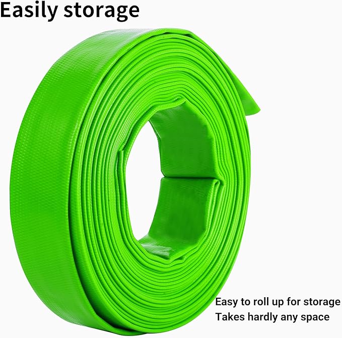 2 inch x 50 FT Pool Backwash Hose, Green Heavy Duty Reinforced PVC Lay Flat Water Discharge Hose for Swimming Pool Filter Pump,with 2 Clamp