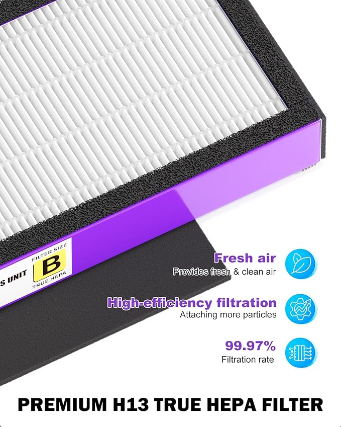 FLT4850PT H13 True HEPA Replacement filter B, compatible with Guardian AC4850PT AC4825 AC4900 CDAP4500AC4300, Pack of 2 HEPA Filter and 6 Carbon Pre-Filters