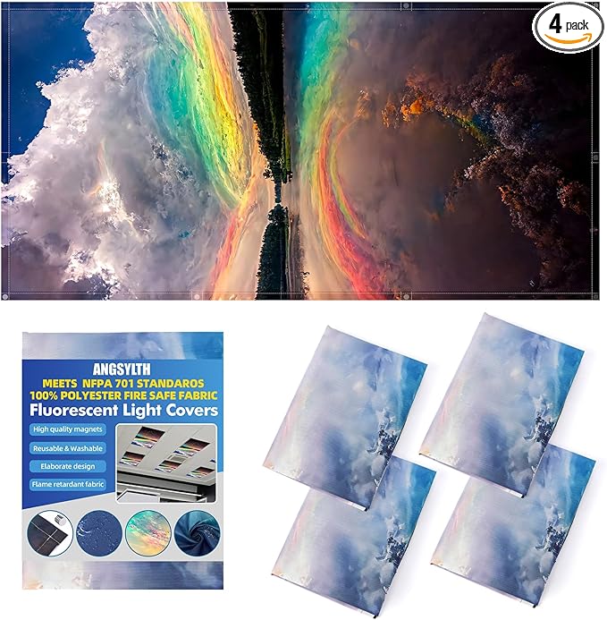 4 Pcs Fluorescent Light Covers - Classroom, Office 4 x 2 Feet Flame Retardant Magnetic Covers for Ceiling Lights Filters (Sunset)