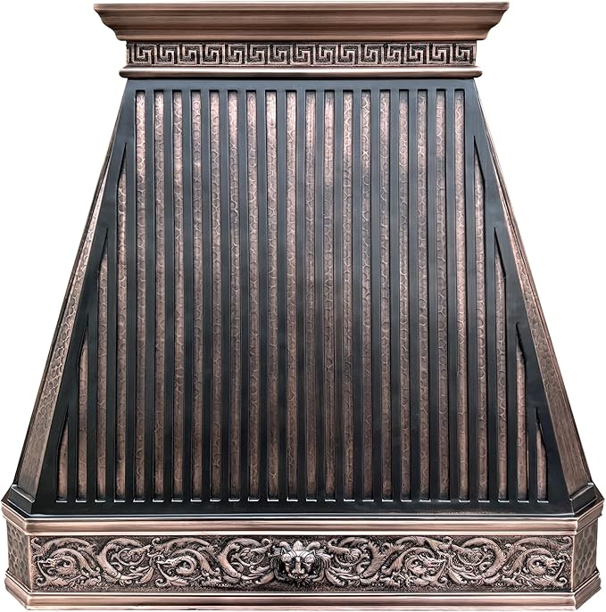 CT Copper Tailor Copper Vent Hood Wall Mount,48'' W,30''H, 1150 CFM Exhaust Fan,Stainless Steel Vent,LED Light,Dishwasher-Safe Baffle Filters,Light Hammered-Medium Patina,VH14TA2L