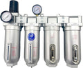4 STAGE SUPER DUTY INDUSTRIAL GRADE ULTRA CLEAN FILTER REGULATOR COALESCING DESICCANT DRYER SYSTEM FOR COMPRESSED AIR LINES METAL BOWLS GREAT FOR PAINT SPRAY AND PLASMA CUTTER (3/4"NPT MANUAL DRAIN)