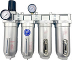 4 STAGE SUPER DUTY INDUSTRIAL GRADE ULTRA CLEAN FILTER REGULATOR COALESCING DESICCANT DRYER SYSTEM FOR COMPRESSED AIR LINES METAL BOWLS GREAT FOR PAINT SPRAY AND PLASMA CUTTER (1"NPT MANUAL DRAIN)