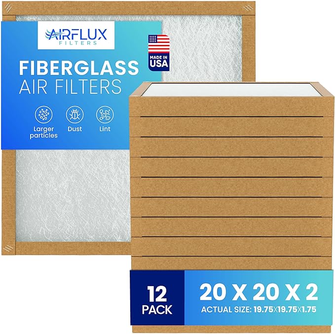 Fiberglass Air Filter -20x20x2Air Filter 12 Pack - Non Pleated 20"x20"x2", AC Filters for Home, Fiberglass, HVAC filters, Heater, Furnace Catcher for Dust - 1 YEAR SUPPLY