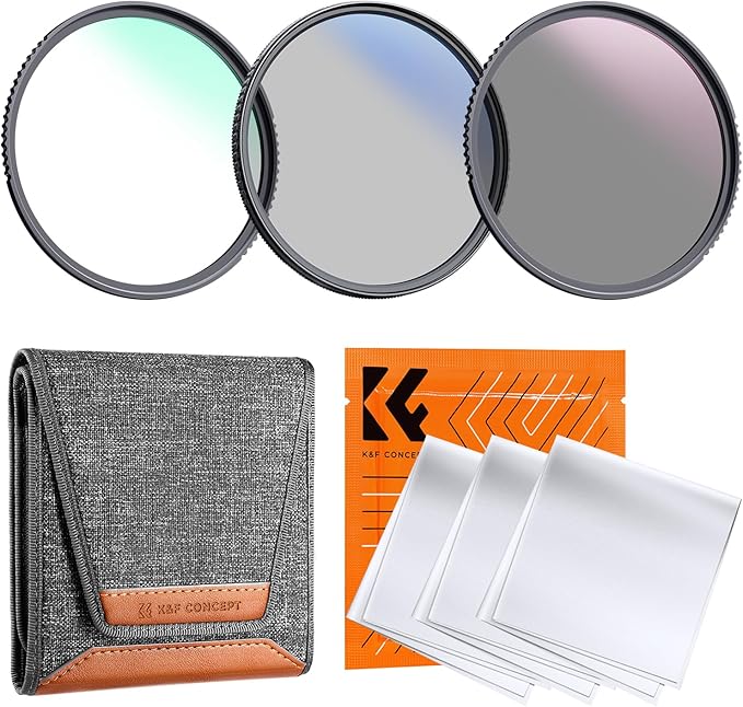 K&F Concept 82mm UV/CPL/ND Lens Filter Kit (3 Pieces)-18 Multi-Layer Coatings, UV Filter + Polarizer Filter + Neutral Density Filter (ND4) + Cleaning Cloth+ Filter Pouch for Camera Lens (K-Series)
