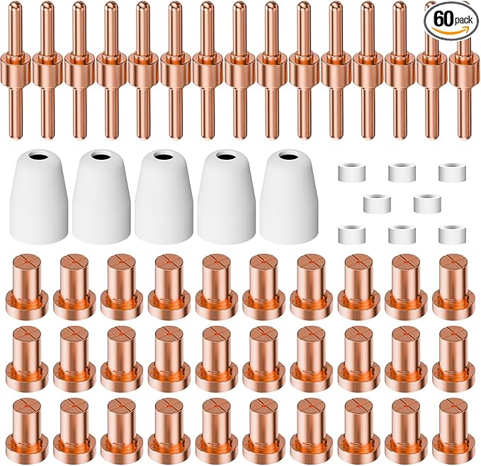 60PCS PT31 Plasma Cutter Consumables, High-Quality Cutting Performance Nozzles, Electrodes & Tips for CUT-40, CUT-50, CT-312Plasma Cutters, Precision Fit Plasma Cutter Torch PT-31 JG-40 LG-40