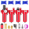 TAILONZ PNEUMATIC 3/8 Inch NPT 0-150 PSI Red Industrial Grade 4 Stage Air Drying System, Double Particulate Filter, Coalescing Filte,Desiccant Dryer and Air Regulator Manual Drainage