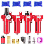 TAILONZ PNEUMATIC 3/8 Inch NPT 0-150 PSI Red Industrial Grade 4 Stage Air Drying System, Double Particulate Filter, Coalescing Filte,Desiccant Dryer and Air Regulator Manual Drainage