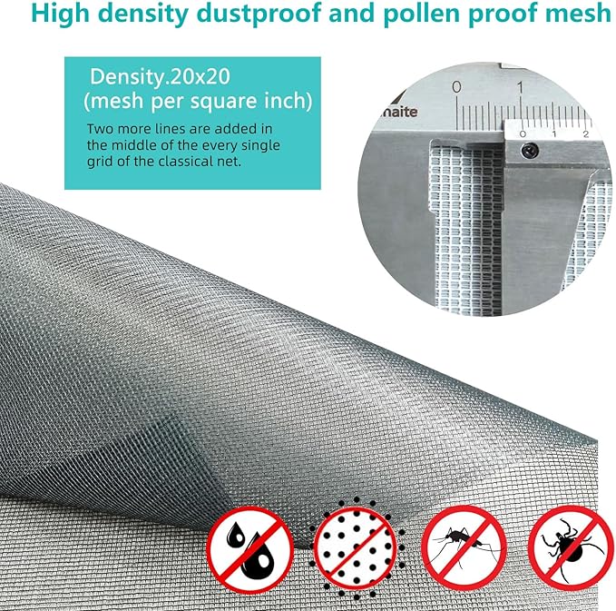High Density dustproof and Pollen Proof net Window Screen mesh roll Used to Replace Screen Windows and Doors (Grey high-Density mesh,394''×37''(1000×95cm)