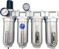 4 STAGE SUPER DUTY INDUSTRIAL GRADE ULTRA CLEAN FILTER REGULATOR COALESCING DESICCANT DRYER SYSTEM FOR COMPRESSED AIR LINES METAL BOWLS GREAT FOR PAINT SPRAY AND PLASMA CUTTER (1"NPT AUTO DRAIN)
