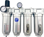 4 STAGE SUPER DUTY INDUSTRIAL GRADE ULTRA CLEAN FILTER REGULATOR COALESCING DESICCANT DRYER SYSTEM FOR COMPRESSED AIR LINES METAL BOWLS GREAT FOR PAINT SPRAY AND PLASMA CUTTER (3/4"NPT AUTO DRAIN)