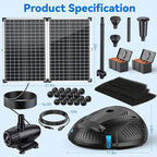 POPOSOAP Pond Filter with 55W Solar Fountain Pump, Solar Pond Filter with 580GPH Pump & Fountain Kit – Outdoor Filter Box with 6.6FT PVC Tubing, Perfect for Koi Ponds, Waterfalls, Water Features