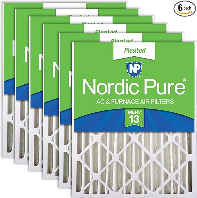 Nordic Pure 20x20x4 (Actual Size: 19 1/2 x 19 1/2 x 3 5/8) Pleated MERV 13 Air Filters 6 Pack