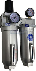 SUPER HEAVY DUTY HIGH FLOW AIR FILTRATION SYSTEM, 2 STAGE PARTICULATE FILTER PLUS OIL REMOVING COALESCING FILTER COMBINATION (3/4" NPT, MANUAL DRAIN)