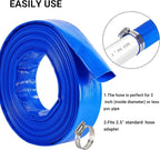 2.5" x 50 FT Pool Backwash Hose, Blue Heavy Duty Reinforced PVC Lay Flat Water Discharge Hose for Swimming Pool Filter Pump,with 2 Clamp