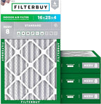 Filterbuy 16x25x4 Air Filter MERV 8 Essential Dust & Allergy Defense (4-Pack), Electrostatic Pleated HVAC AC Furnace Filters Replacement, Made in USA (Actual Size: 15.50 x 24.50 x 3.63)