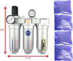 1" NPT SUPER DUTY Industrial Grade Filter Regulator Coalescing Desiccant Dryer System For Compressed Air Lines, Metal Bowls, Great For Paint Spray And Plasma Cutter (MANUAL DRAIN)