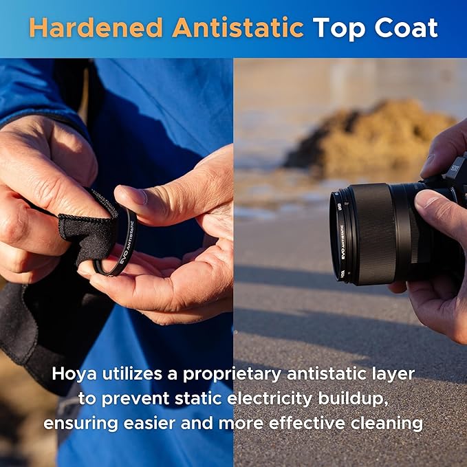 Hoya EVO Antistatic 62mm UV Filter — Camera Filters with 16-Layer SMC Coating, 3mm Thick, UV Optical Glass for Superior Resolution - Dust, Stain & Scratch-Resistant for Clear & Distortion-Free Images