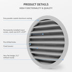 calimaero® WSGG 8" Inch Gray Round Metal Air Vent Grill Cover Flat Louver with Screen Mesh Fits Only with Metal Ducts