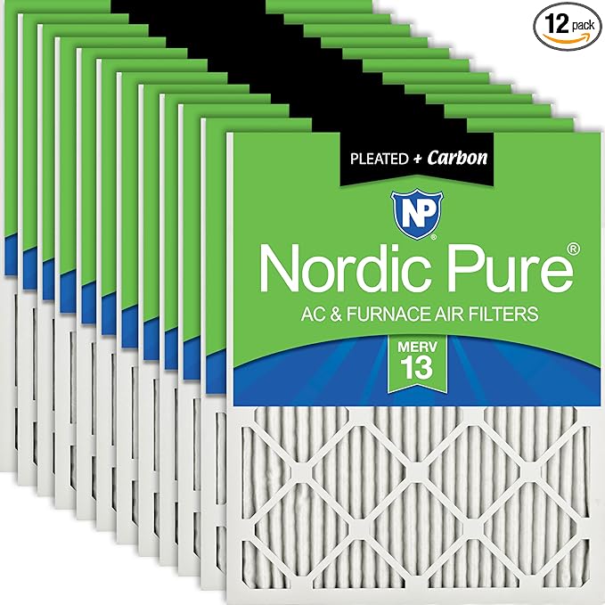 Nordic Pure 18x24x1 (Actual Size: 17 1/2 x 23 1/2 x 3/4) Pleated Air Filters MERV 13 Plus Carbon 12 Pack