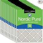 Nordic Pure 16x16x1 (Actual Size: 15 3/4 x 15 3/4 x 3/4) Pleated Air Filters MERV 13 Plus Carbon 12 Pack