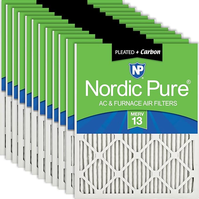 Nordic Pure 12x24x1 (Actual Size: 11 1/2 x 23 1/2 x 3/4) Pleated Air Filters MERV 13 Plus Carbon 12 Pack